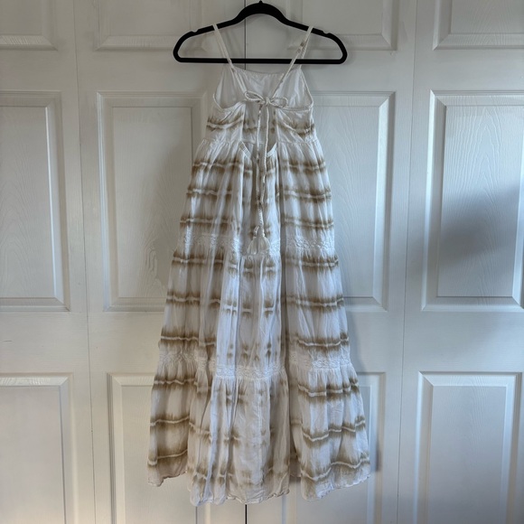 Aerie Maxi Sun Dress Tiered S White Nude‎ Tie Dye  Cotton Lined Vacation Coastal - Picture 6 of 13